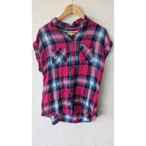 BeachLunchLounge Plaid Sleeveless Top Button Down Casual Shirt‎ S